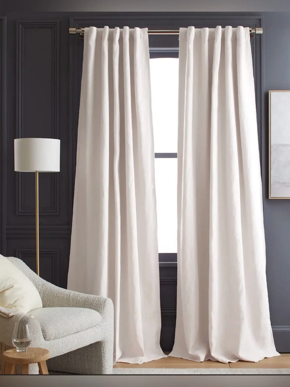 Quince Heavyweight European Linen Room Darkening Curtain - size: 48 x 84 - white